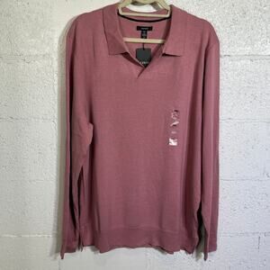 Alfani Men's Long-Sleeve Johnny Collar Merino Sweater Rose Petal 2XL $85